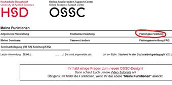 OSSC Prüfungsverwaltung Screenshot