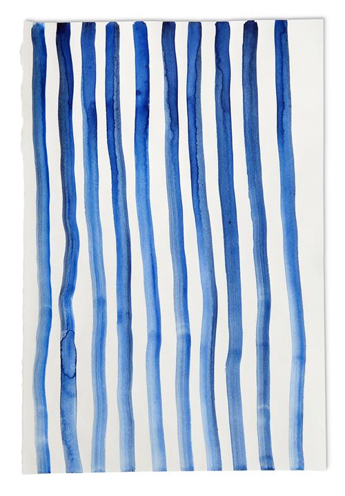 Kunstwerk von Maria Schleiner, blaue Linien auf Papier