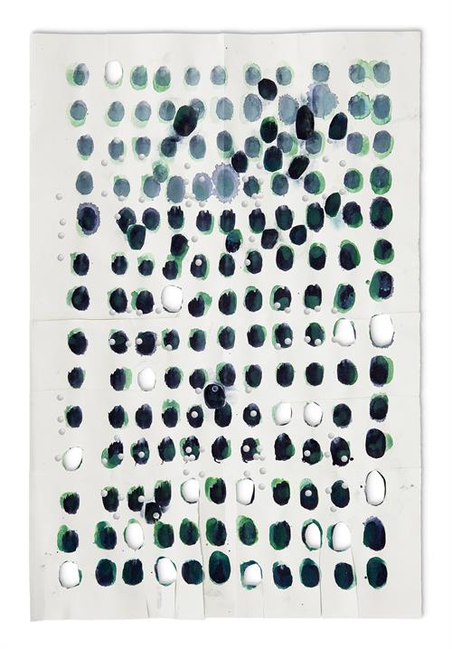 Kunstwerke Maria Schleiner, Papierarbeiten mit blauen Punkten