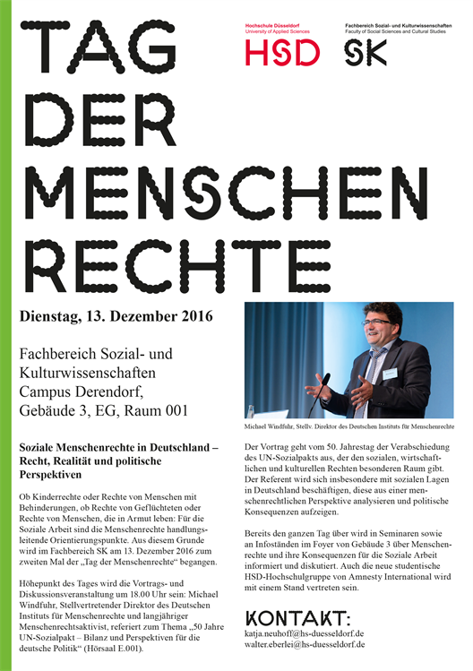 Plakat zum Tag der Menschenrechte am Fachbereich Sozial- und Kulturwissenschaften der Hochschule Düsseldorf