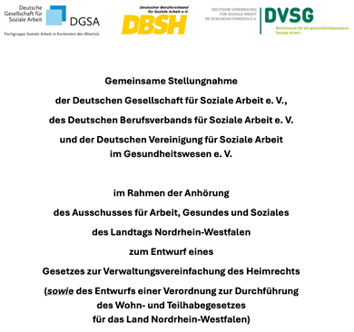 Deckblatt der Stellungnahme zur anstehenden Novellierung des WTG NRW durch den Landtag NRW