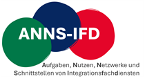 Ein Bild, das das Logo des Forschungsprojekts enthält. Es sind drei Kreise mit der Abkürzung ANNS-IFD abgebildet. Darunter steht der ganze Titel des Forschungsprojekts: Da steht "Aufgaben, Nutzen, Netzwerke und Schnittstellen von Integrationsfachdiensten".