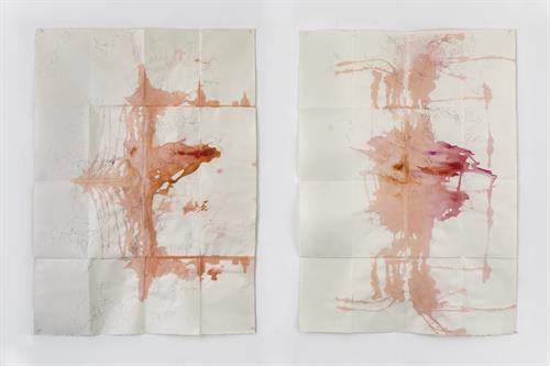 no title, 2021, jeweils 140 x 100 cm, watercolour, transferpaper paintings