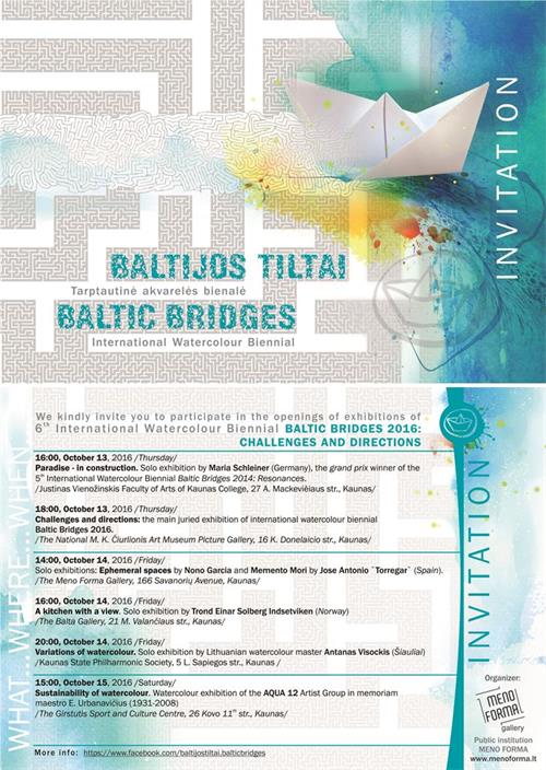 Exhibition Invitation of the  International Watercolour Binnial "Baltic Bridges" in Lithuania with Maria Schleiner 