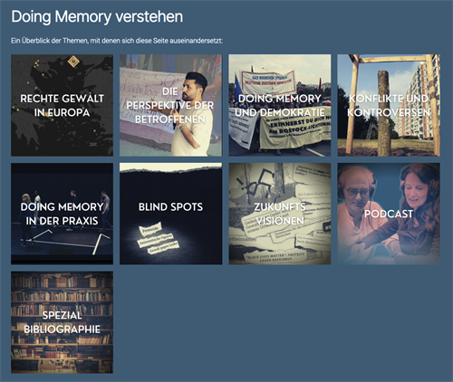Screenshot (Ausschnitt) der Startseite von "doing-memory.de"